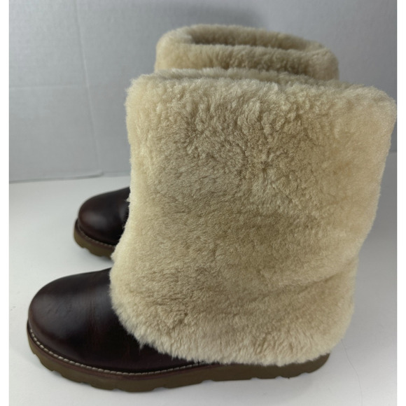 UGG Australia Maylin Women's Leather Shearling Boots Chestnut Brown Size 8 - Picture 3 of 16